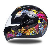 Uomo Donna Casco da Moto Modulare Casco Apribile Casco da Moto Integrale Doppia Lente con Visiera Parasole Interna Caschi da Moto da Corsa, Black, Head circumference/57-58cm