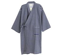 Uomo Donna Kimono Accappatoio Accappatoio di cotone Estate Leggera Comodo Comodo Indumenti da notte Camicia da notte con tasca Accappatoio Avvolgere Costumi da bagno da spiaggia (Stripe-Navy)