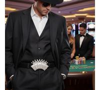 Uomo Donna Metallo Argento Cintura Fibbia Las Vegas Moda Scheda Gioco Corona