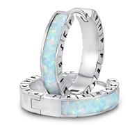 Uomo Donna Orecchini Cerchio di Rune Vichinghe Rune Nero Orecchini Cerchio Argento 925 con Opale Antiallergico Gioielli Amuleto Nordico