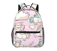 Uomo Donna Poliestere resistente Cute Unicorn Cloud Ballon Pink Art Daypack Borsa a tracolla di grande capacità con cerniere lisce per escursioni a piedi in bicicletta