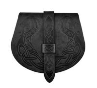 Uomo Donna Viking Celtic Knot Dragon Leather Belt Pouch - Medieval Renaissance Hangable Waist Bag - Fatto A Mano Vintage Nordico In Rilievo Portable Fanny Pack(Black)