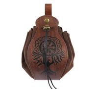 Uomo Donna Viking Compass Custodia da Cintura In Pelle -Marsupio Con Coulisse Appeso Al Rinascimento Medievale -Marsupio Portatile Goffrato Nordic Vintage Vegvisir(Brown)
