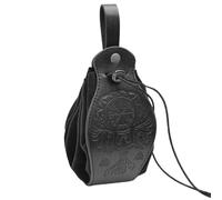 Uomo Donna Viking Compass Custodia da Cintura In Pelle -Marsupio Con Coulisse Appeso Al Rinascimento Medievale -Marsupio Portatile Goffrato Nordic Vintage Vegvisir(Black)