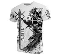 Uomo Donna Viking Rune 3D Print Odin Raven Tattoo T-Shirt Top, Magliette Pullover Manica Corta Mitologia Norrena, Magliette Casual Girocollo Moda Vintage Harajuku Streetwear