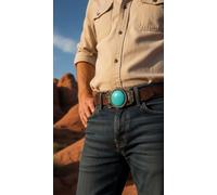 Uomo Donna Western Moda Cintura Fibbia Metallo Argento Big Blu Turchese Deserto