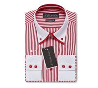 Uomo Doppio Colletto Camicia a Strisce Rossi e Bianchi