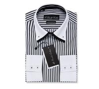 Uomo Doppio Colletto Camicia a Strisce Rossi e Bianchi