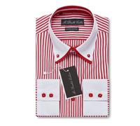 Uomo Doppio Colletto Camicia a Strisce Rossi e Bianchi