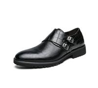 Uomo Doppio Monk Strap Slip on Mocassini in Pelle Formale Affari Classico cap Toe Scarpe da Sposa da Sera,Nero,40 EU