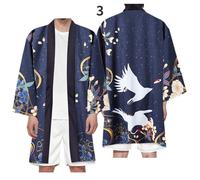 Uomo Dragon Crane Stampa Giapponese Kimono Cappotto Vestaglia Yukata Aperto Ant
