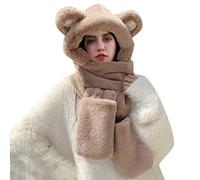 Uomo Drill tre in uno berretto con cappuccio cappello lungo sciarpa set inverno termico peluche auricolare cappello sciarpa tasca set antivento orso a tema Occhi E Bocca, a, Taglia Unica