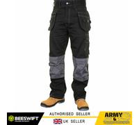 Uomo Elasticizzato Pantaloni Lavoro Con IN Cordura Ginocchio Pad Tasche Pro Nero