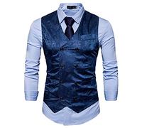 Uomo Elegante Gilet Scollo alla Moda Smanicato Stampa di Lusso Corpetto Smoking Waistcoat Blu S