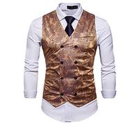 Uomo Elegante Gilet Scollo alla Moda Smanicato Stampa di Lusso Corpetto Smoking Waistcoat Oro M