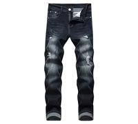 Uomo Estate Primavera Casual Traspirante Leggero Elastico In Vita Strappato Jeans Pantaloni Dritti Grandi Plus Size Moda Denim Pantaloni Sport Corsa Jogging Formazione Fitness Outdoor, Nero , M