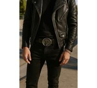 Uomo Fibbia Metallo Argento Pesante Scheletro Teschio Motociclista Rally Rocker