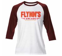 Uomo Flynn's Arcade Tron Film Logo Retrò Raglan T Camicia Classica Gamer Griglia