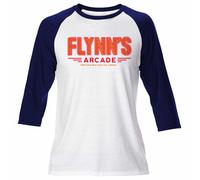 Uomo Flynn's Arcade Tron Film Logo Retrò Raglan T Camicia Classica Gamer Griglia