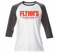 Uomo Flynn's Arcade Tron Film Logo Retrò Raglan T Camicia Classica Gamer Griglia