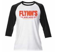 Uomo Flynn's Arcade Tron Film Logo Retrò Raglan T Camicia Classica Gamer Griglia