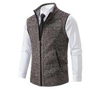 Uomo Full Zip Maglia Gilet Stand Collar Business Casual Maglione Senza Maniche Caldo Slim Fit Soft Capispalla, 8816 Marrone, L