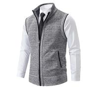 Uomo Full Zip Maglia Gilet Stand Collar Business Casual Maglione Senza Maniche Caldo Slim Fit Soft Capispalla, 8816 Grigio Chiaro9, XXL