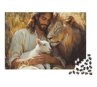 Uomo Gentile e Leone con Agnello Puzzle 1000 Pezzi Carta per Adulti Compagnia Animale Calda Relax Decorazione Regalo 70x50cm/1000pcs