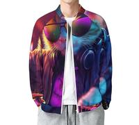 Uomo Giacca Bomber Leggera Jacket Sportiva con Collo da Baseball, Giacca Punk Primavera Autunno, Capispalla Gatto Da Club Sottile Abbigliamento Sportivo