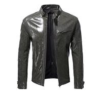 Uomo Giacca in Pelle Impermeabile Cerniera Vintage Giacca Retrò Multi-Tasche Bomber Giacca in Pelle Antivento Giacca Casual Moto Pelle Giacche Autunno Faux Pelle Cappotti, Le Noir, XXL, Giacca