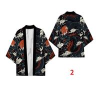 Uomo Giapponese Kimono Dragon 3/4 Maniche Aperto Davanti Cappotto Accappatoio