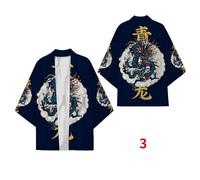 Uomo Giapponese Kimono Dragon 3/4 Maniche Aperto Davanti Cappotto Accappatoio