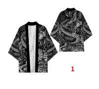 Uomo Giapponese Kimono Dragon 3/4 Maniche Aperto Davanti Cappotto Accappatoio