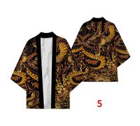 Uomo Giapponese Kimono Dragon 3/4 Maniche Aperto Davanti Cappotto Accappatoio