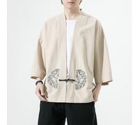Uomo Giapponese Kimono Giacca Cotone Lino Largo Cappotto Casual Accappatoio