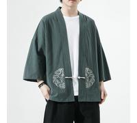 Uomo Giapponese Kimono Giacca Cotone Lino Largo Cappotto Casual Accappatoio