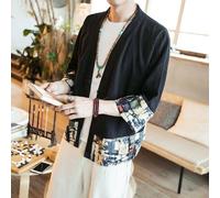 UOMO GIAPPONESE ROSSO FUOCO Cotone Lino Giacca kimono LARGA RETRO VINTAGE MAGLIA