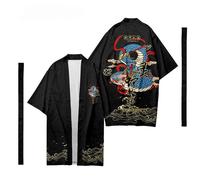 Uomo Giapponese Serpente Motivo Kimono Cappotto Cardigan Lungo Yukata Giacca