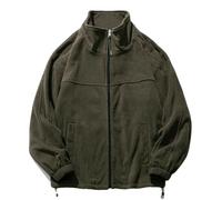 Uomo Giapponese Streetwear Spessore Stand Up Collar Felpa Cerniera Casual Cardigan Cappotto Coreano, Esercito EN8, XL