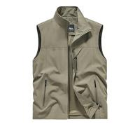Uomo Gilet da All'aperto -Tasca Casual Asciugatura Rapida Giubbotto Senza Maniche Leggero Traspirante Panciotto Lavoro Gilet Caccia Campeggio (Khaki, XL)