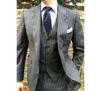 Uomo Grigio Righe Abiti Matrimonio lo Sposo Cena Abbigliamento (Giacca + Gilet +