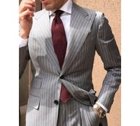 Uomo Grigio Righe Abito Moda Firmato Matrimonio Casual Cena (Giacca + Gilet)