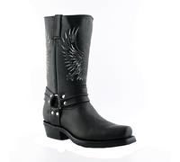 Uomo Grinders BALD EAGLE Nera pelle Stivali Slip On Punta Quadrata Cowboy