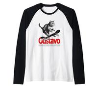Uomo GUSTAVO - Nome ragazzo simpatico con gatto e skateboard Maglia con Maniche Raglan