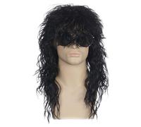 Uomo Halloween 80's Rocker Heavy Metal Punk Parrucca riccia Fancy Dress Per uomini donne 80s Disco Costume Outfit Halloween Party (Nero)