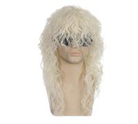 Uomo Halloween 80's Rocker Heavy Metal Punk Parrucca riccia Fancy Dress Per uomini donne 80s Disco Costume Outfit Halloween Party (Oro Chiaro)