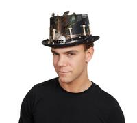 Uomo Halloween Teschio Ossa Voodoo Stile Maglia Nera Cappello Costume Magia