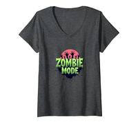 Uomo Halloween Zombie Mode Spooky Undead Graphic Maglietta con Collo a V, Donna, Grigio Scuro, XL