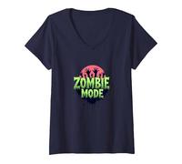 Uomo Halloween Zombie Mode Spooky Undead Graphic Maglietta con Collo a V, Donna, Navy, M
