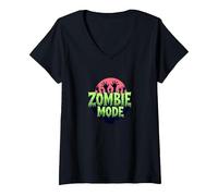 Uomo Halloween Zombie Mode Spooky Undead Graphic Maglietta con Collo a V, Donna, Nero, XXL